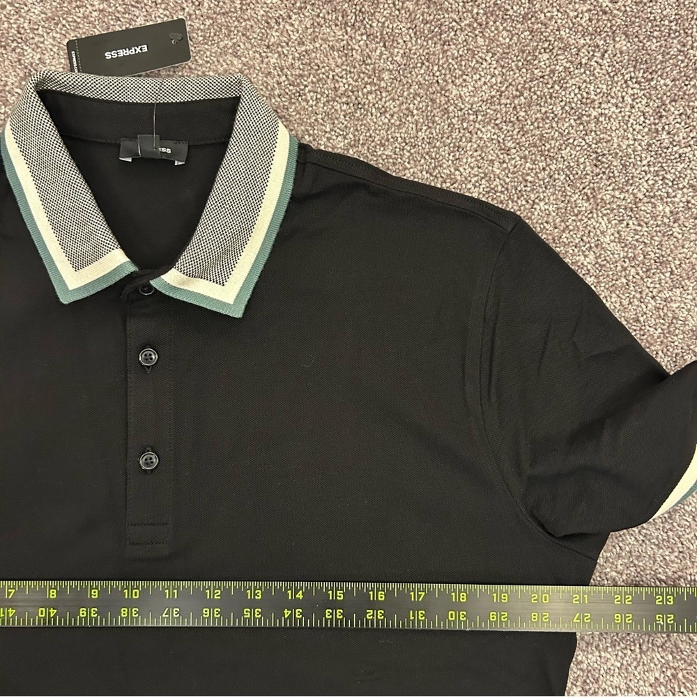 Express Men's Tipped Luxe Pique Polo Size M Tall Black Short Sleeves NWT $64 - Picture 10 of 16